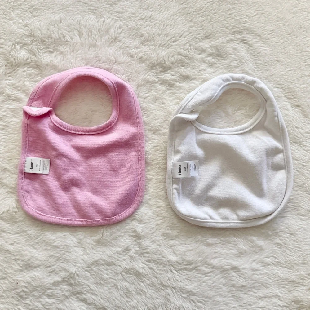 Hanes Flexy Cotton Blend Baby Bibs Set of 8 Pink Gray White Solid and Prints